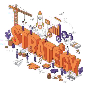 Ilustración de la palabra "strategy" construida desde cero por un equipo de especialistas en marketing digital.