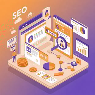 Diferentes pantallas y gráficos mostrando crecimiento a través de estrategias de SEO.